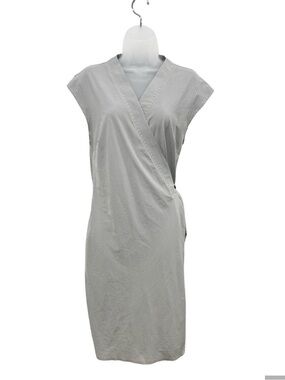 Athleta Black & White Pinstripe Wrap Dress Sleeveless Sheath Casual Dress M